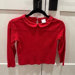 Hanna Andersson Girls’ Ribbed Red Long Sleeve Shirt with Peter Pan Collar
